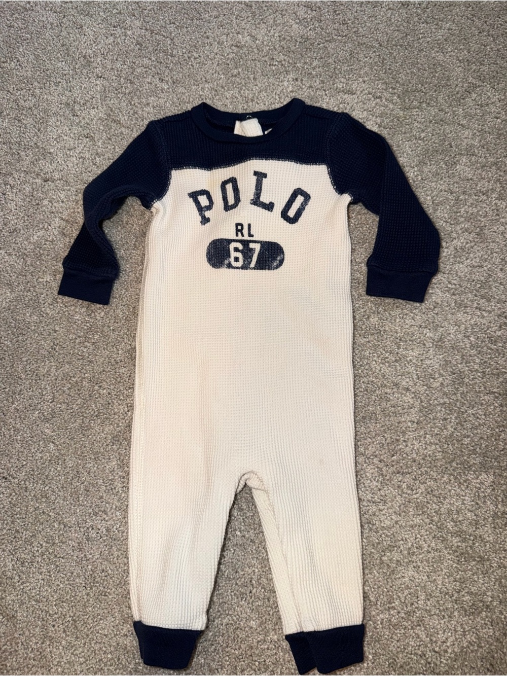 Polo Ralph Lauren 67 Navy and Cream Kids One-Piece 6M